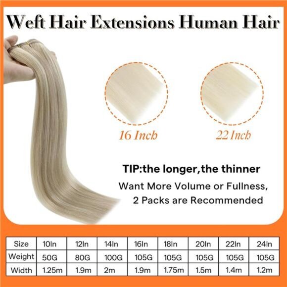 Full Shine Weft Hair Extensions Ash Blonde Hair Wefts Human Hair Sew in Blonde - Picture 9 of 16